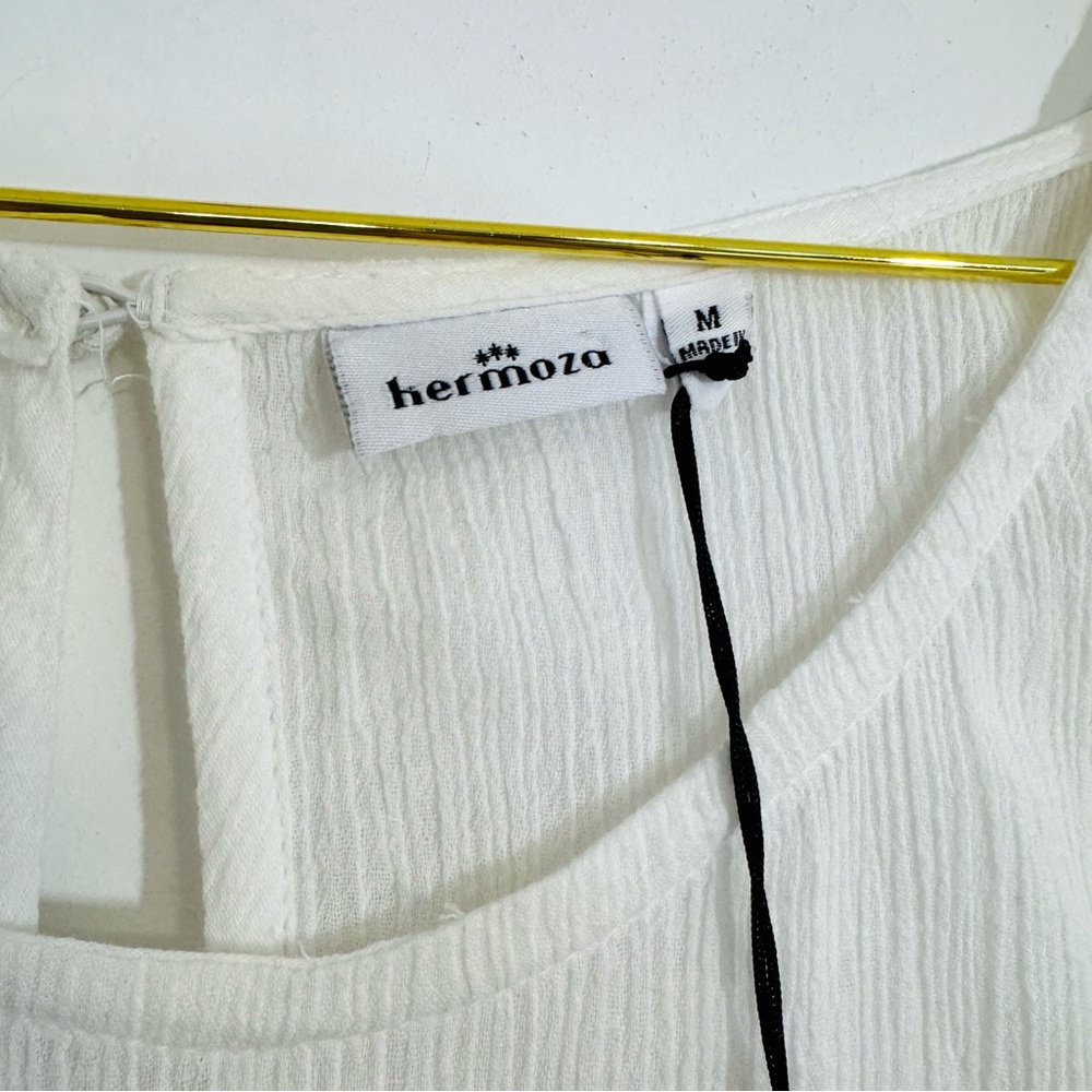 Hermoza White Cotton Gauze Short Sleeve Elastic Waist Romper Swim Coverup NWT M - Picture 4 of 11